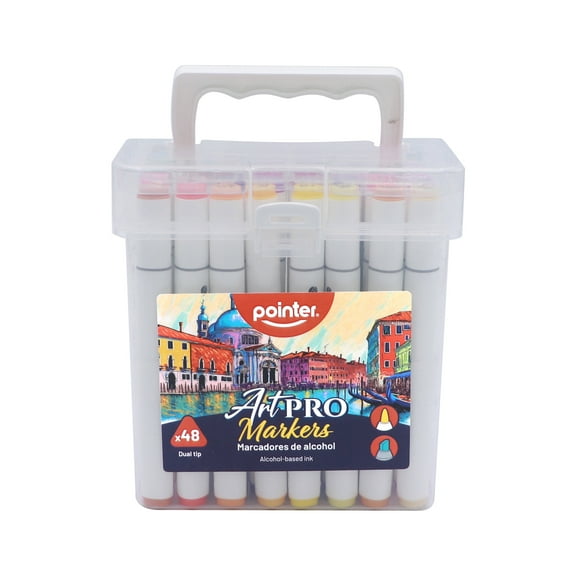 Pointer Art Pro Markers, 48 Dual Tip Alcohol-Based Markers with Chisel Point, Assorted Colors, 1 Pack