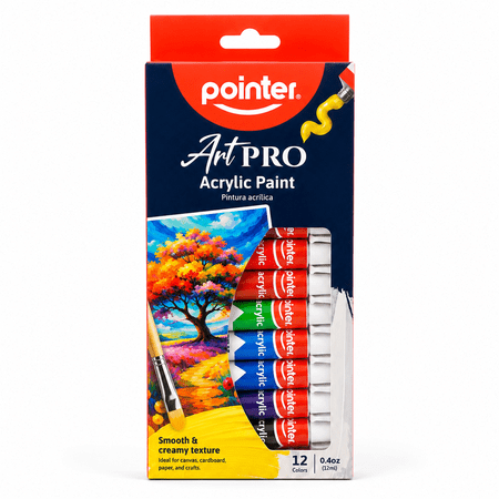 Pointer Art PRO Acrylic Paint Set, 12 Colors, 12ml Tubes