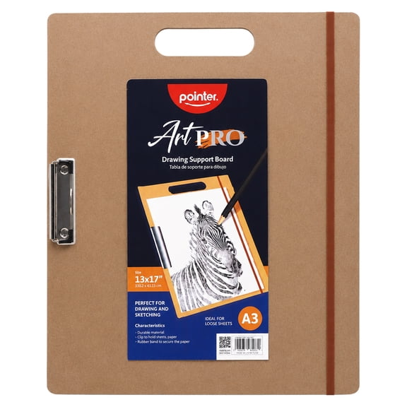 Pointer ArtPRO Drawing Board, 13 in. x 17 in., 1 Piece, with Metal Clip and Rubber Band
