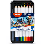 Pointer Art PRO Watercolor Pencils Set, 24 Count, Highly Pigmented, Includes Water Brush and Storage Tin