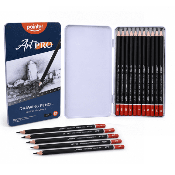 Pointer ArtPRO Drawing Pencils Set, 12 Count, Graphite Grades, Professional Quality for Artists and Students