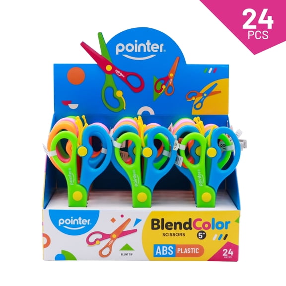 Pointer BlendColor Safety Scissors, 5 inch, Blunt Tip, ABS Plastic, Assorted Colors, 24 Count