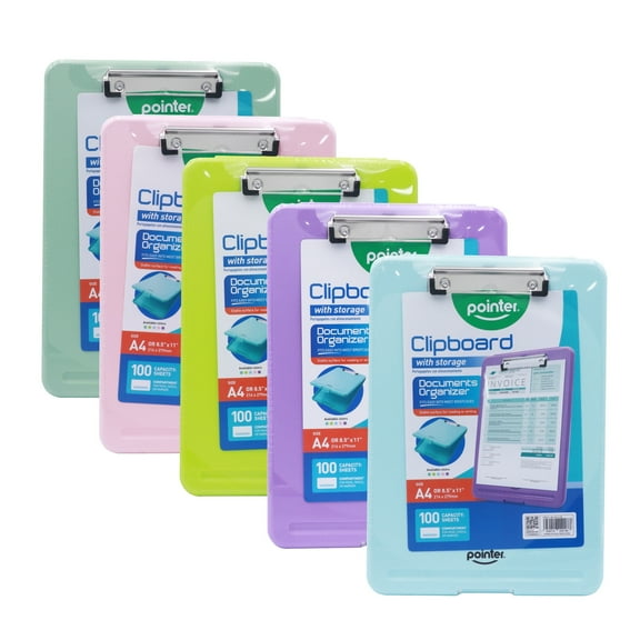 Pointer Clipboard with Storage, A4 (8.5" x 11") Size, Assorted Colors, 1 Piece