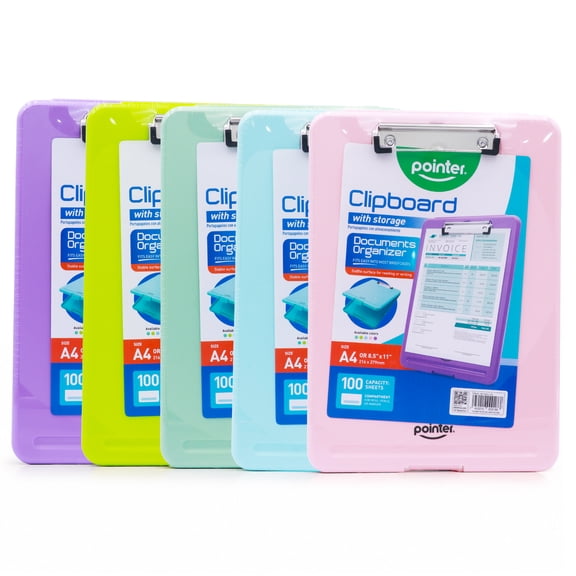 Pointer Clipboard with Storage, A4 (8.5" x 11") Size, Assorted Colors, 1 Piece