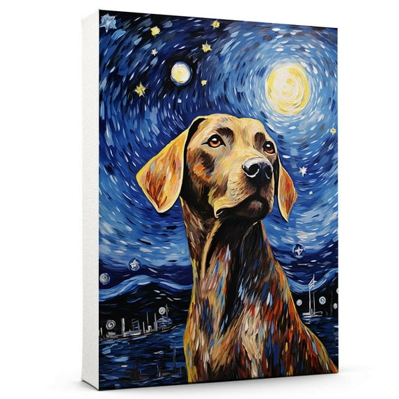 Pointer Dog Canvas Wall Art - Starry Night Van Gogh Dog Canvas Print Dog Sayings Painting Home Office Wall Decor Framed Dog Lover Gift