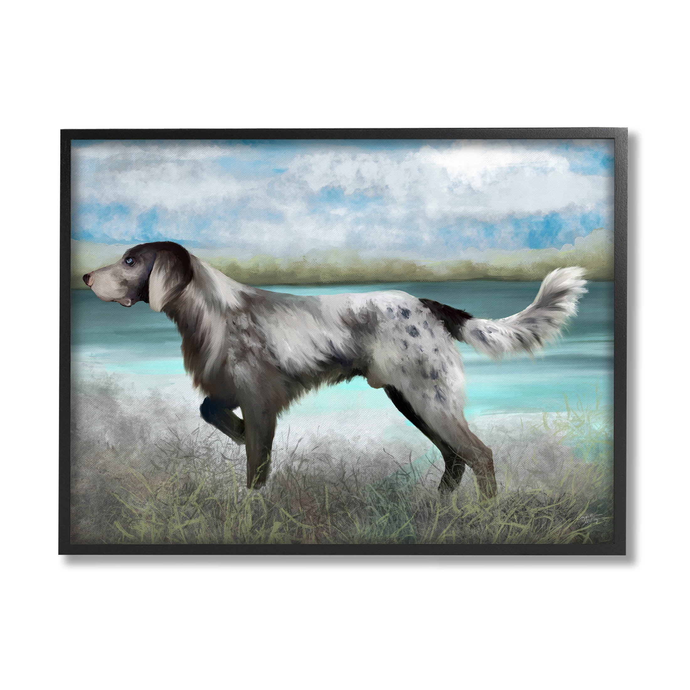 Pointer Dog Lakeside Nature Animals & Insects Graphic Art Black Framed Art Print Wall Art