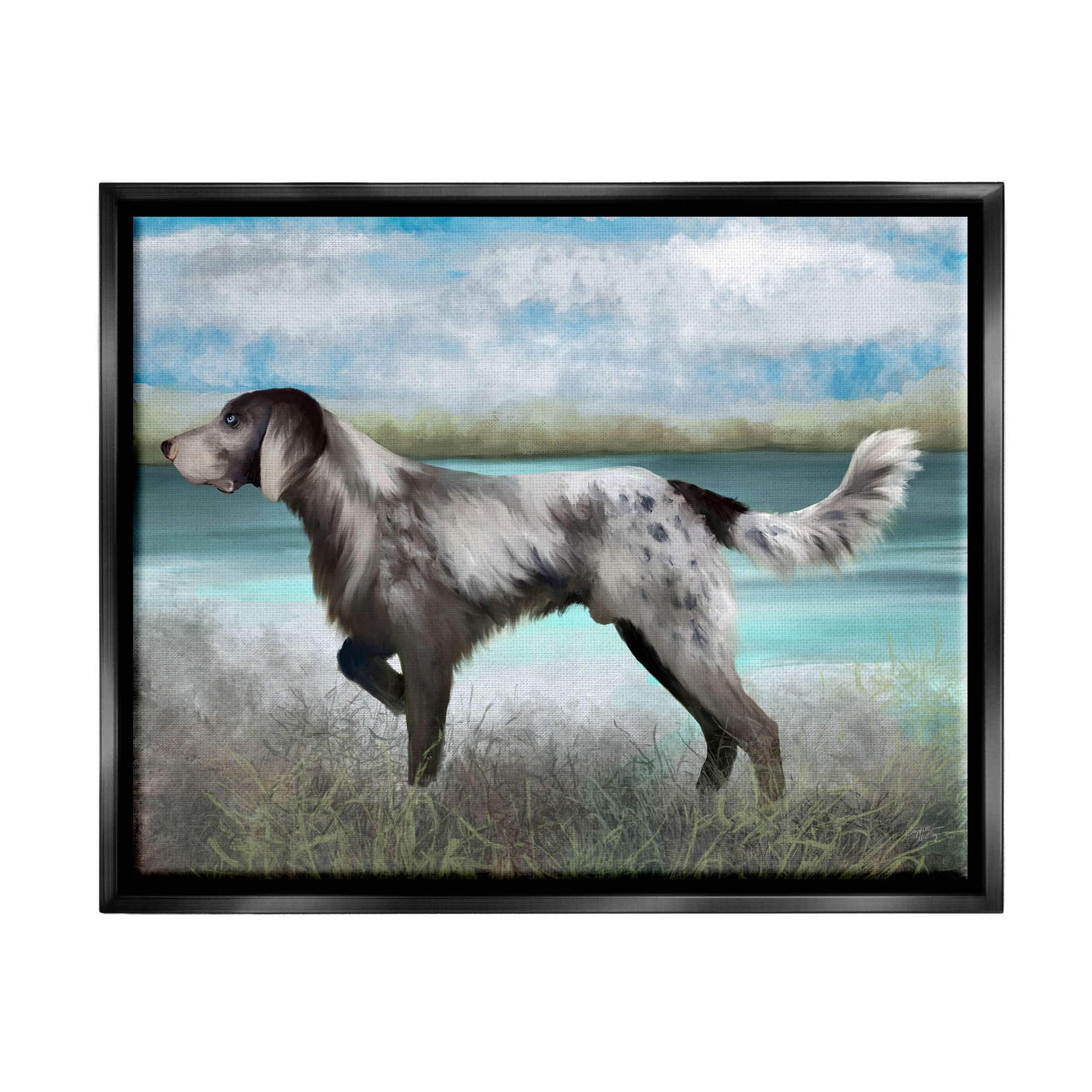 Pointer Dog Lakeside Nature Animals & Insects Graphic Art Jet Black Framed Art Print Wall Art