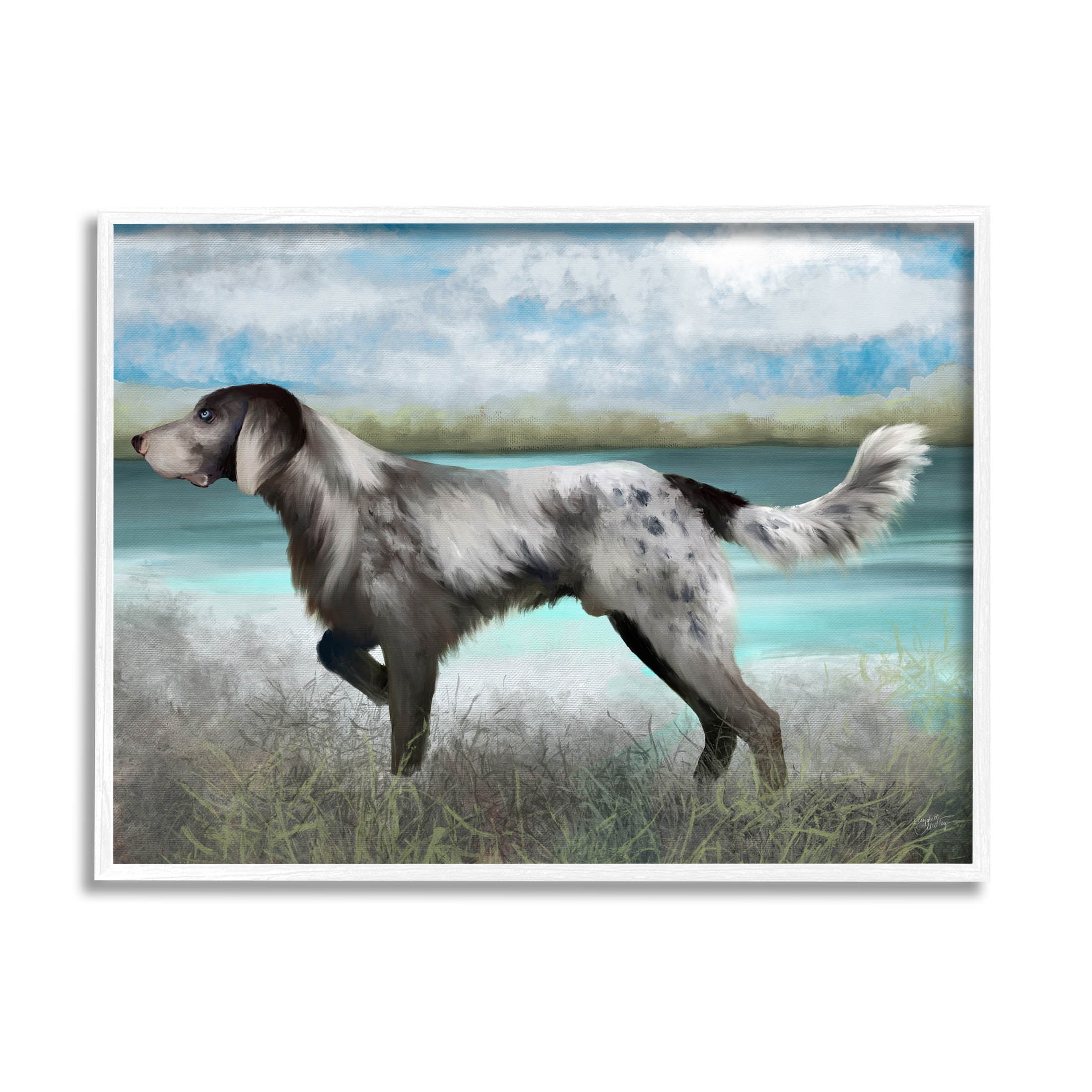 Pointer Dog Lakeside Nature Animals & Insects Graphic Art White Framed Art Print Wall Art
