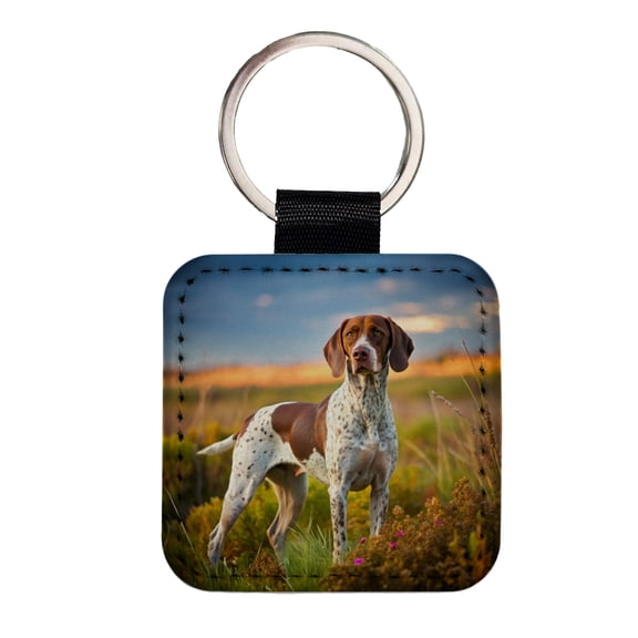 Pointer Dog Photo Faux Leather Square Keychain