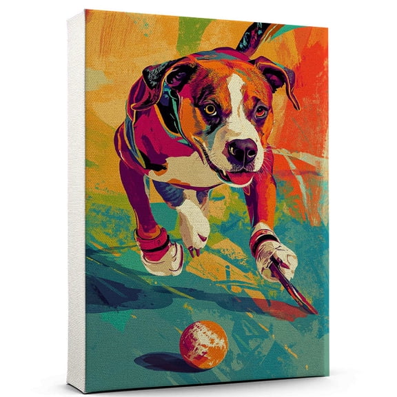 Pointer Dog Stretched Canvas Size 8x12 Ice Hockey Canvas – Cute Pointer Canvas Wall Art of Puppy Playing Ice Hockey, Perfect for Dog and Sports Fans