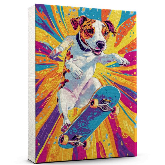 Pointer Dog Stretched Canvas Size 8x12 Skateboarding Canvas – Cute Pointer Canvas Wall Art of Puppy Playing Skateboarding, Perfect for Dog and Sports Fans