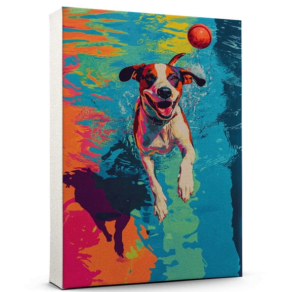 Pointer Dog Stretched Canvas Size 8x12 Swimming Canvas – Cute Pointer Canvas Wall Art of Puppy Playing Swimming, Perfect for Dog and Sports Fans
