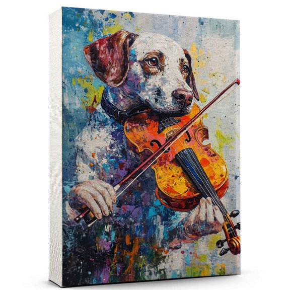 Pointer Dog Stretched Canvas Size 8x12 Violin Canvas – Cute Pointer Canvas Wall Art of Puppy Playing Violin, Perfect for Dog and Music Fans