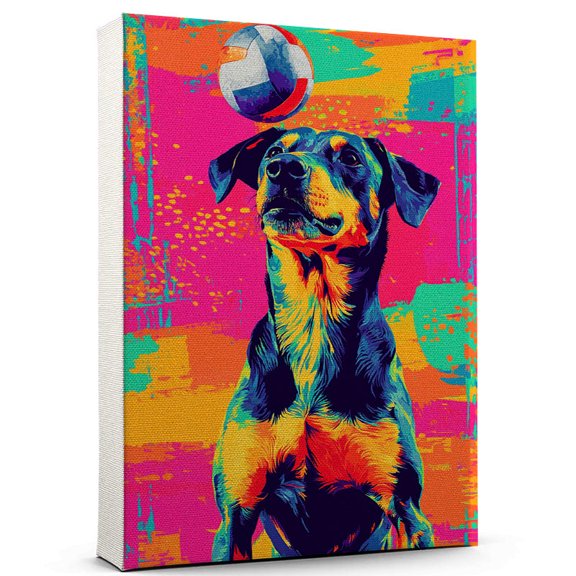 Pointer Dog Stretched Canvas Size 8x12 Volleyball Canvas – Cute Pointer Canvas Wall Art of Puppy Playing Volleyball, Perfect for Dog and Sports Fans
