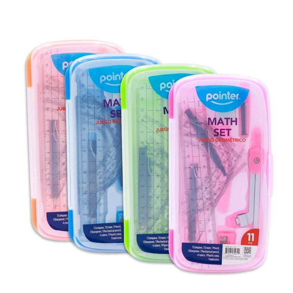 Pointer Math Tool Kit with Plastic Storage Case, Random Color,  11 Count, 1 Pack,