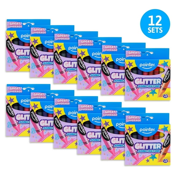 Pointer Glitter Jumbo Crayons, 8 Count, 12-Pack