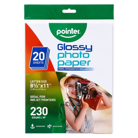Pointer Acid-Free Glossy Photo Paper for Inkjet Printers, 8.5 x 11 in, 20 Sheets