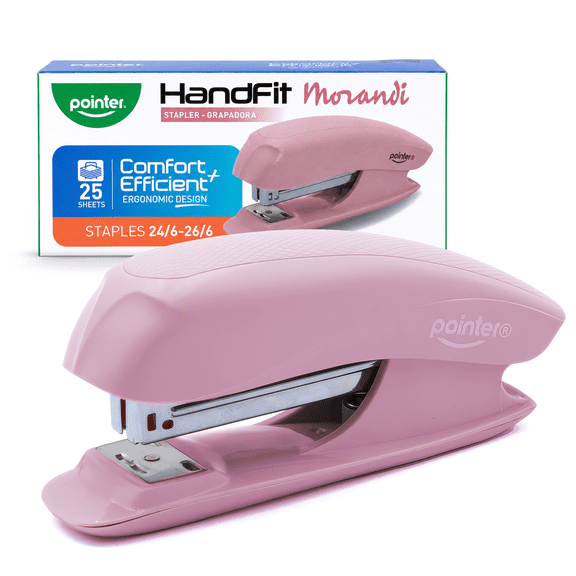 Pointer HandFit Morandi Stapler, 25-Sheet Capacity, 75mm, Pastel Pink