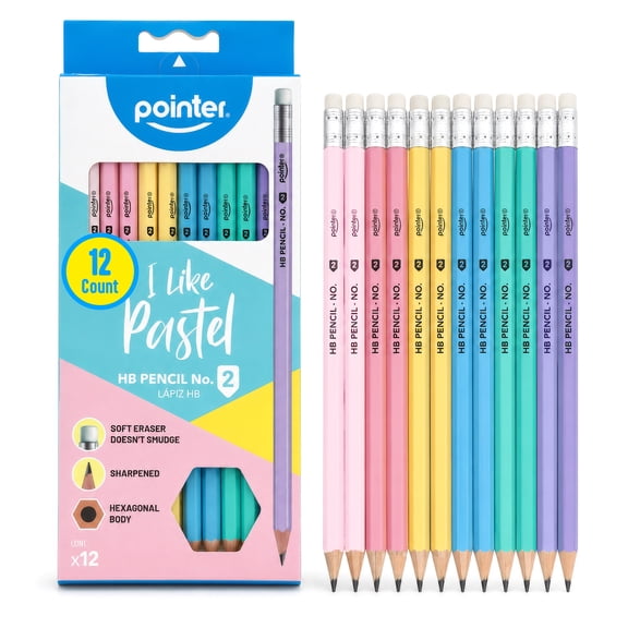 Pointer I like Pastel Wood Pencils, HB Graphite, 12 Count, Pastel Barrel Colors