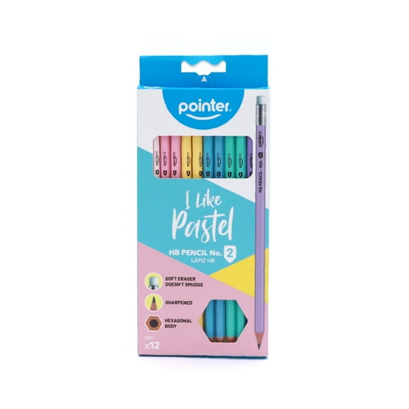 Pointer I Like Pastel Wood Pencils, HB Graphite, 12 Count, Pastel Barrel Colors