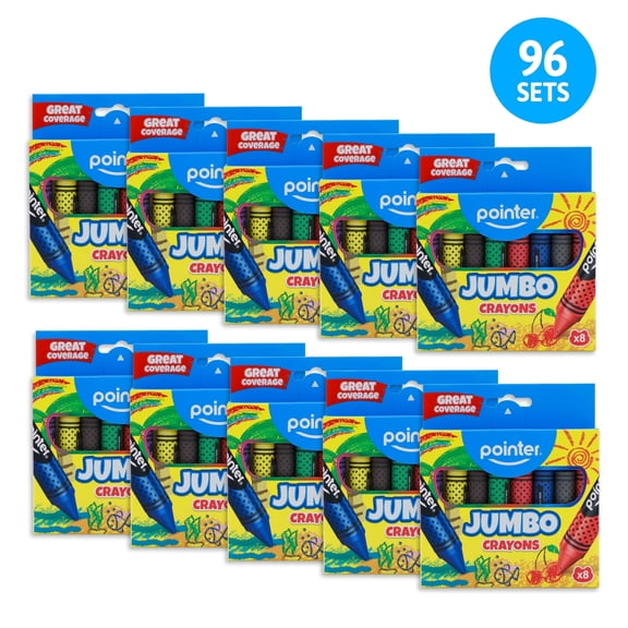 Pointer Jumbo Crayons, Assorted Colors, 8 Count per Pack, 96 Packs (768 Total Crayons)