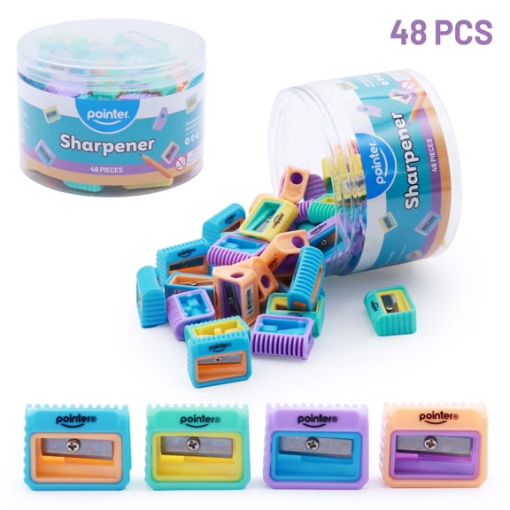 Pointer Manual Pencil Sharpeners Jar, Assorted Colors, 48 Count