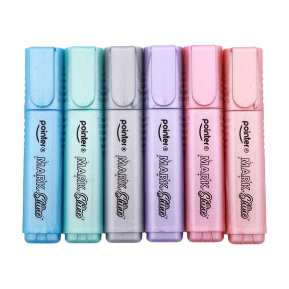 Pointer Mark & Shine Glitter Highlighters, Chisel Tip, Pastel Colors, 6 Count