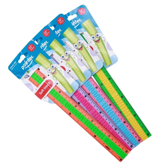 Pointer 12-Inch Plastic Ruler, Soft Touch, Brick Design, Assorted Colors, for School, Not Bulk