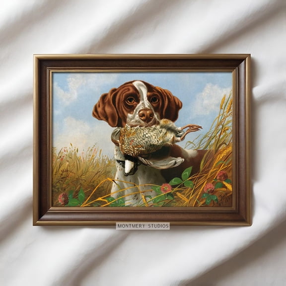 Pointer and Quail Hunting Wall Art Poster, Vintage Bird Dog Print Poster, English Pointer Artwork, Quail Hunt Scene, Lodge Upland Hunting Decor, AN84, Unframed Poster Size 12x18 F03.1.19l322