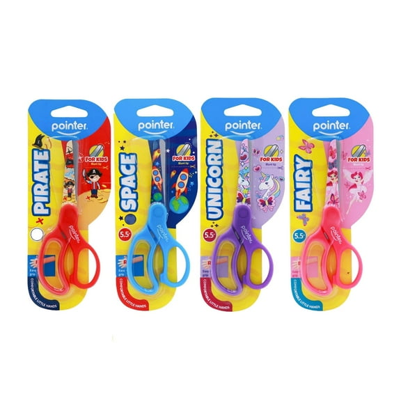 Pointer Kid School Scissors, Blunt Tip, 4 Pack, Assorted Colors, 5.5"