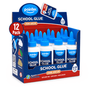Pointer School Glue, Washable and Non-Toxic, 4.06 fl oz 120mL Bottles, 12-Pack, Dries in 30 Minutes to 1 Hour