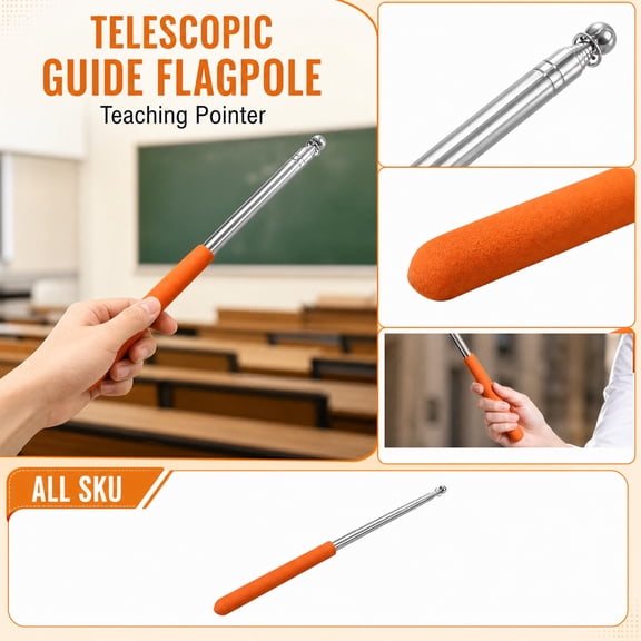 Pointer Stick for Classroom, Telescoping Pointer, Stainless Steel, Handheld Pointer, Whiteboard Pointer, Hand Pointer Stick, Office Training Pointer, Presentation Pointer, Orange,