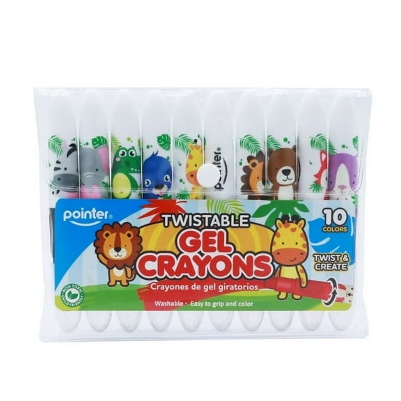 Pointer Twistable Gel Crayons, 10 Assorted Colors, Washable, Non-Toxic