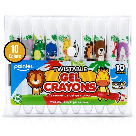Pointer Twistable Gel Crayons, 10 Assorted Colors, Washable, Non-Toxic
