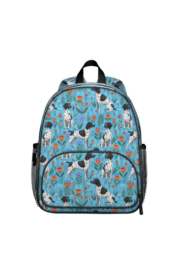 Pointer and Floral Blue Pattern Backpack for School, Cute School Bag with Adjustable Shoulder Straps and Padded Back, 13.8"x11.4"x6"