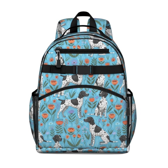 Pointer and Floral Blue Pattern Backpack for School, Cute School Bag with Adjustable Shoulder Straps and Padded Back, 15.25"x11.5"x5.25"