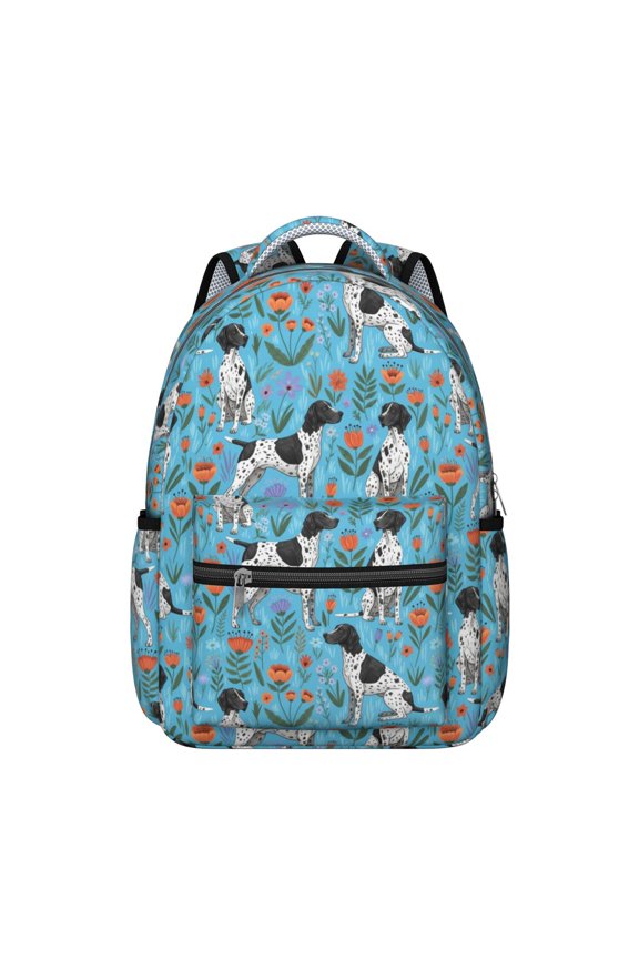 Pointer and Floral Blue Pattern Backpack for School, Cute School Bag with Adjustable Shoulder Straps and Padded Back, 15.3"x11"x7.1"