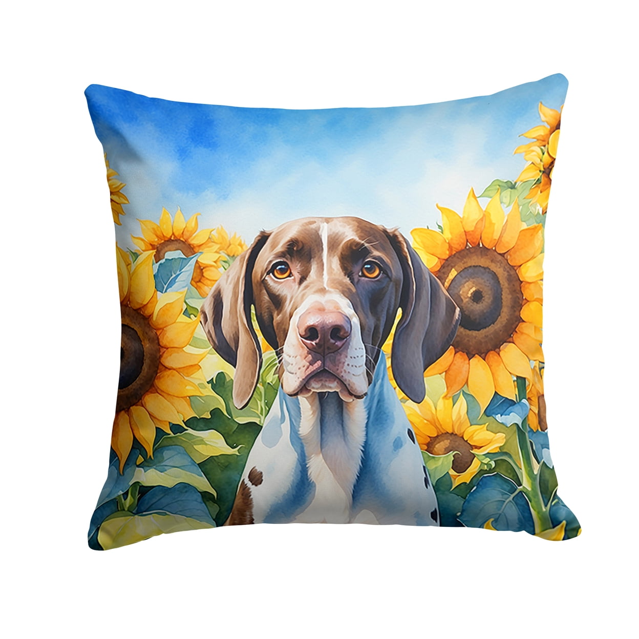 Pointer in Sunflowers Throw Pillow 18 in x 18 in