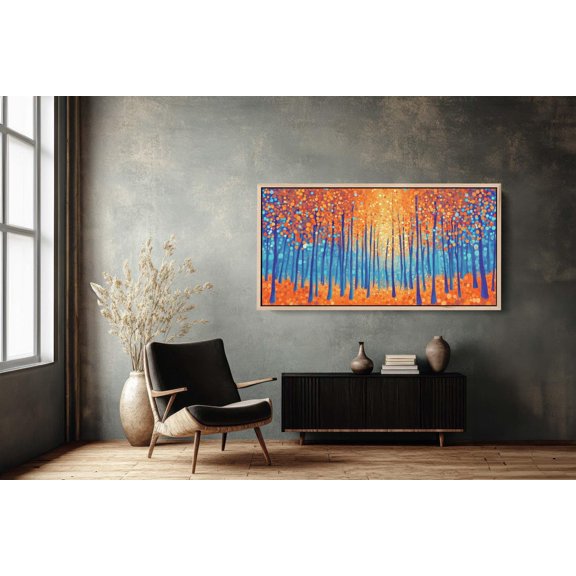 Pointillism Autumn Fall Aspen Trees Wall Art Unframed Paper Print