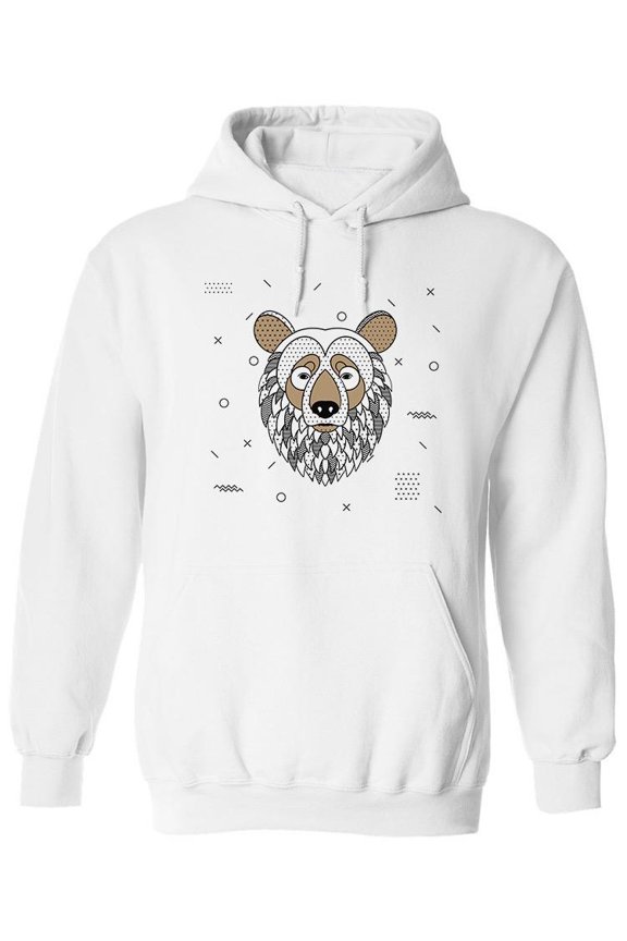 Pointillism Bear Head Hoodie Men -Image by Shutterstock, Male Large