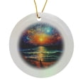 thumbnail image 1 of 3drose, Pointillism Ocean Sunset Scene, Circle Porcelain Ornament, 1 of 7