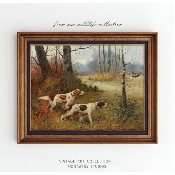 Pointing Dogs Print Poster, English Pointers in Landscape, Bird Dogs Hunting Scene, Upland Hunt Art, Hunting Dogs Lodge Decor, Cabin Wall Art Poster, AN72, Unframed Poster Size 24x36 F03.1.19l254