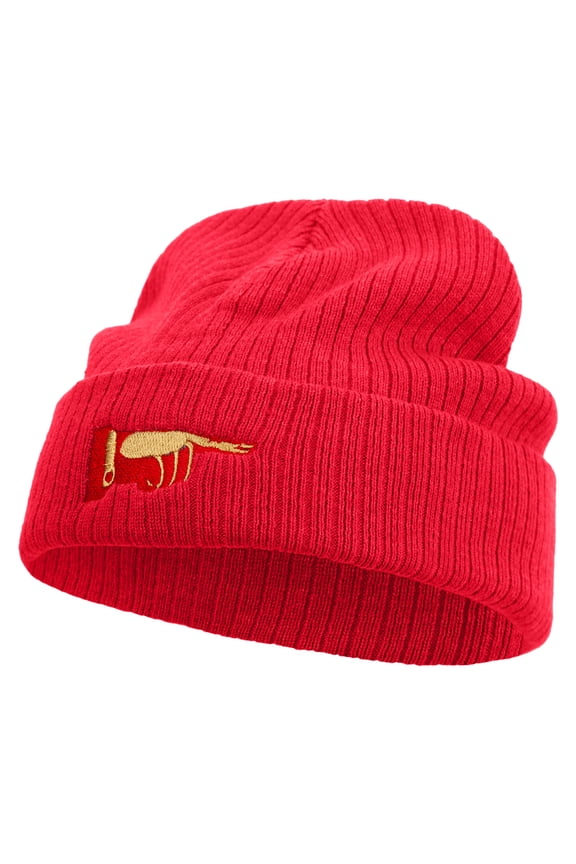 Pointing Finger Embroidered Big Size Cuff Long Beanie - Red OSFM