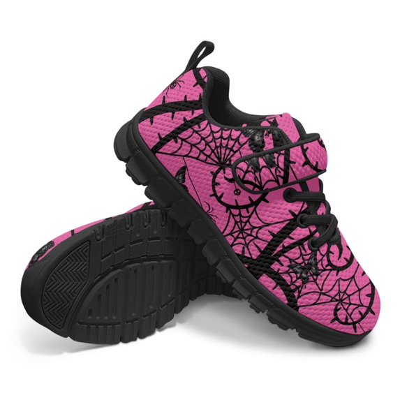 Pointodoor Black Butterfly Shoes for Girls Halloween Cobweb Sneakers Size 11.5 Lightweight Running Walking Sneakers Breathable Slip on Tennis Sports Running Shoes with Single Buckle