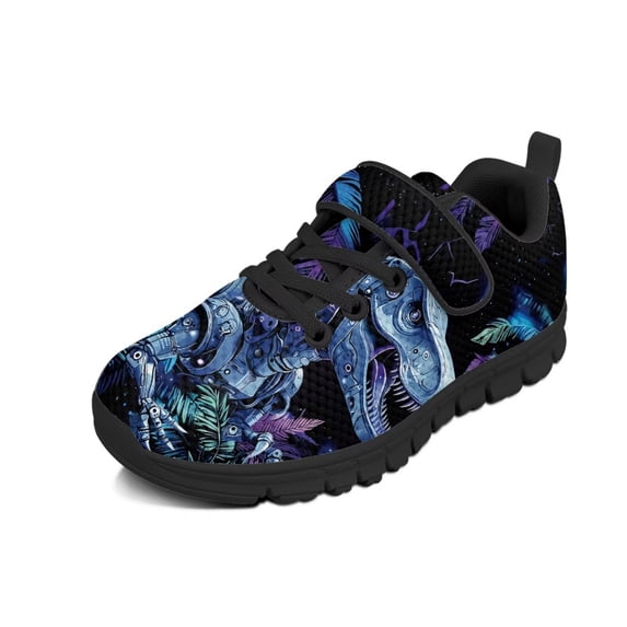 Pointodoor Blood Skull Shoes for Boys Size 12.5 Little Kid Single Buckle Sneakers School Sport Athletic Knitted Mesh Shoe Lightweight Running Walking Casual Shoes