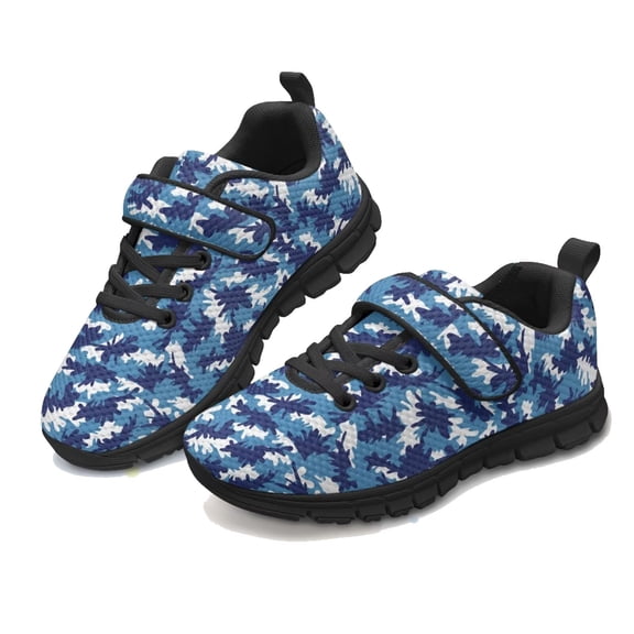 Pointodoor Blue Camo Sneakers for Boys Novelty School Sport Shoes Basketball Tennis Running Shoes for Kids Low Top Breathable Athletic Trail Sneakers