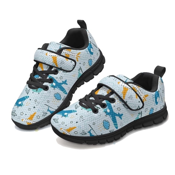 Pointodoor Boys Airplane Shoes Size 1 Kids Sport Sneaker Lightweight Single Buckle Lace Up Trial Running Tennis Shoes for Little Boys School Cars Sneaker