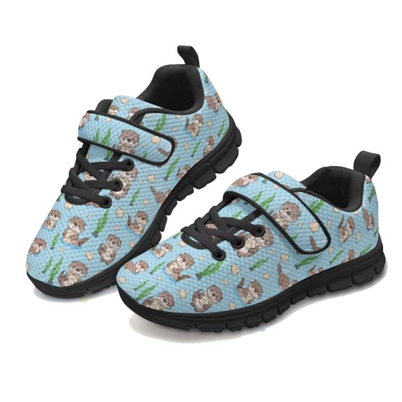 Pointodoor Girls Otter Sneakers 12.5 Little Kid Knitted Mesh Sports Shoes Lightweight Breathable Single Buckle Primary School Flats Lace Up Athletic Running Shoes