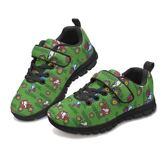 Pointodoor Green Tractors Shoes for Boys Breathable Trail Running Shoes for Kids Girls Lightweight Anti-Slip Sneakers Athletic Gym Tennis Sneakers with Single Buckle