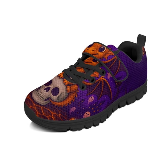 Pointodoor Halloween Ghost Bat Moon Star Sneakers for Boys Breathable Knitted Mesh Athletic Shoes for Kids Lightweight Slip On Tennis Running Walking Shoes with Single Buckle